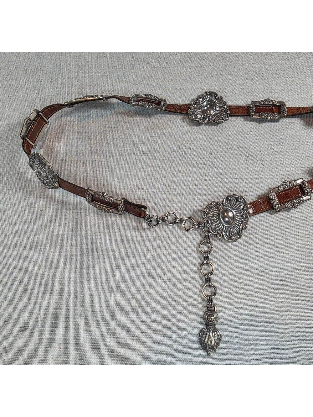 Vintage 1993 Brighton Brown Concho Leather Belt Western Boho Y2K